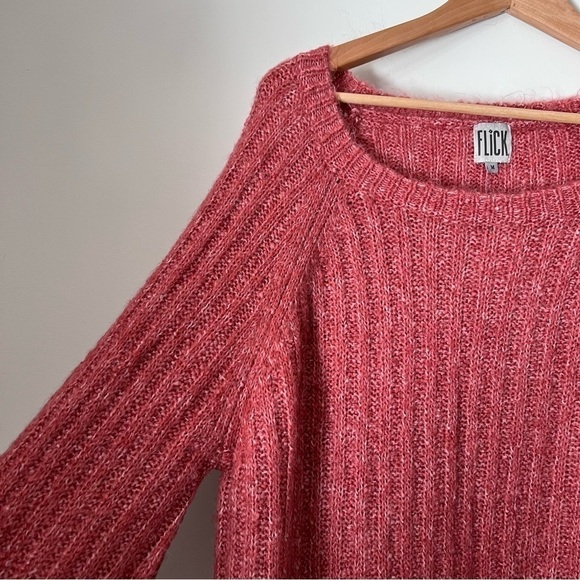 Flick Slub Ribbed Fuzzy Soft Bell Sleeve Coral Sweater M NEW - Picture 5 of 14